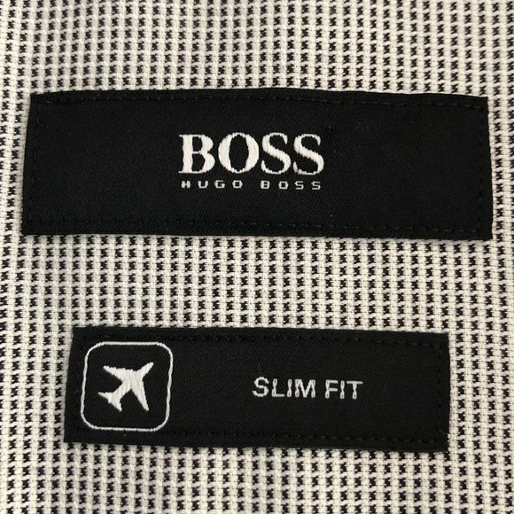 Boss Hugo Boss Isko Slim Fit Button Down Cotton Shirt Black + White Sz 16.5 NWOT - Picture 10 of 15